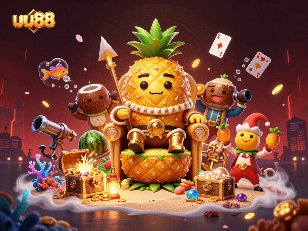 Experience thrilling gaming adventures at uu88 with our colorful 3D casino illustration featuring exciting characters and elements.